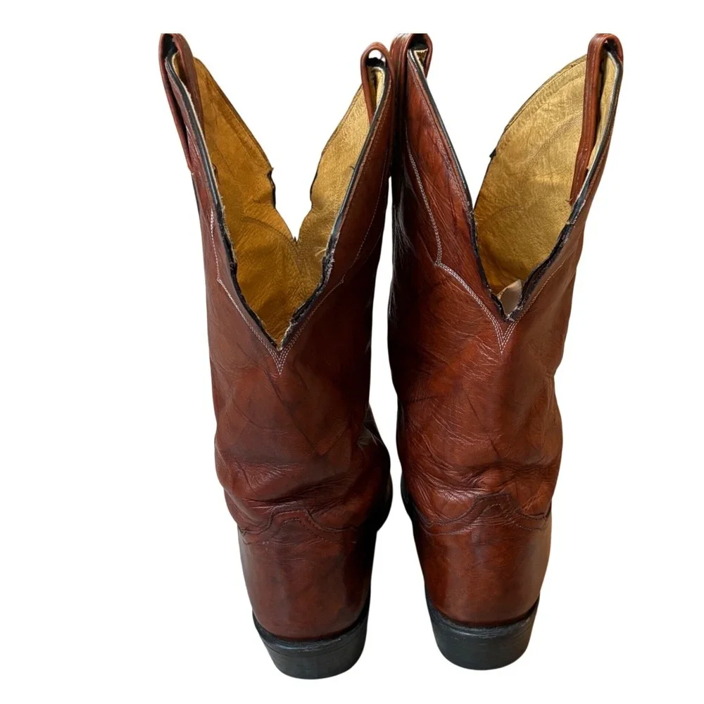 Vintage Tony Lama Cowboy Boots Mens 11 4E Brown Leather Western Made USA